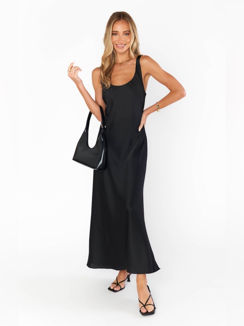 NWOT Show Me Your Mumu Serenade Slip Dress in Black Luxe Satin size Small